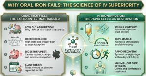 Why Oral Iron Fails infographic - IV Iron Infusion Superiority