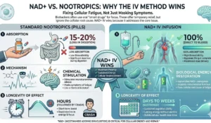 NAD+ vs Nootropics - Why the IV Method Wins infographic